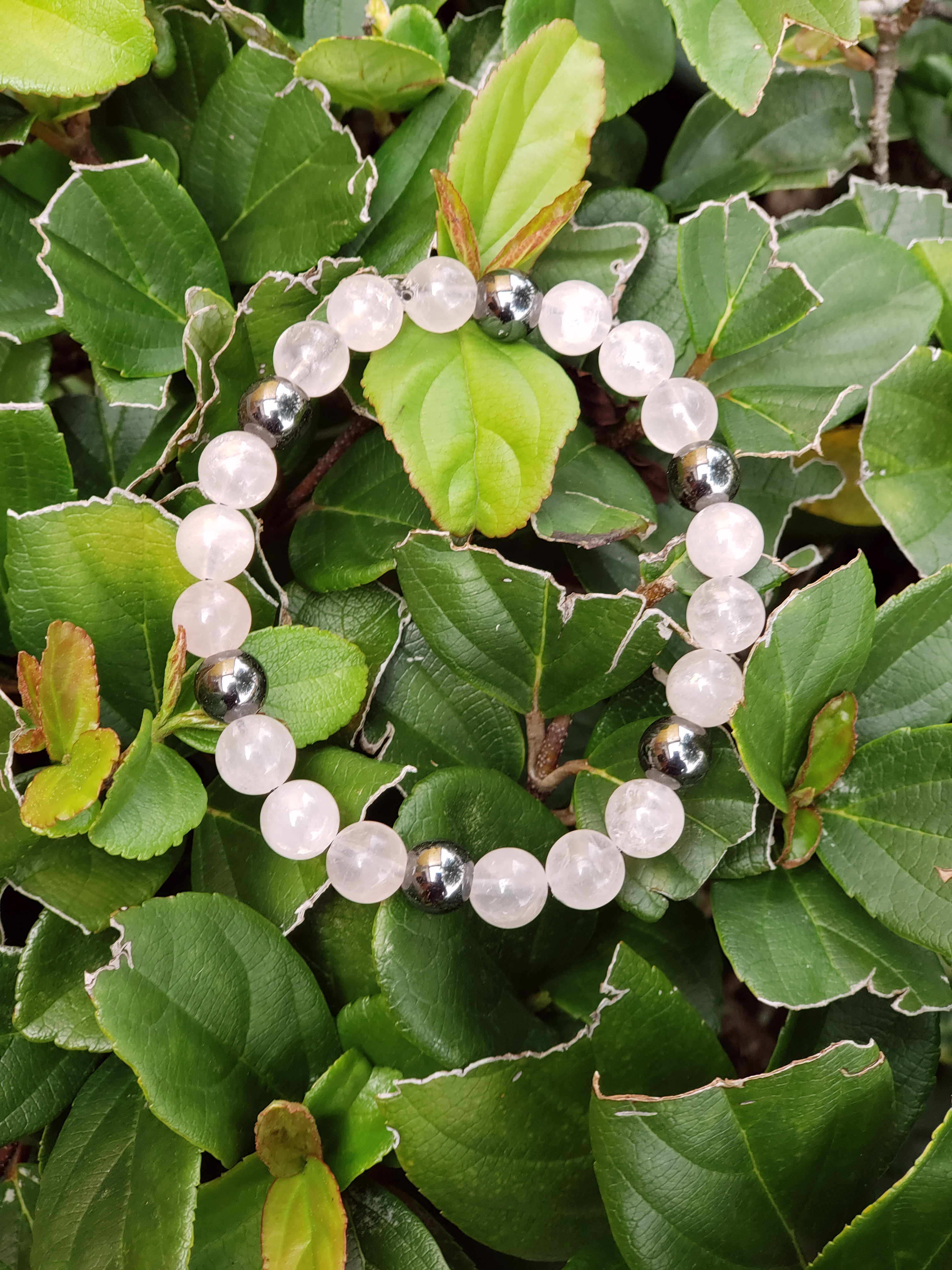 Rose Quartz and Hematite Crystal Bracelet