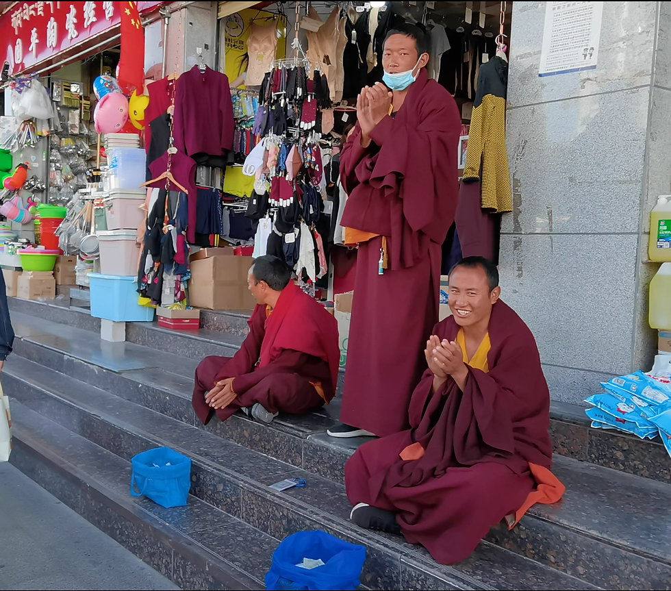 monks, road, street, pray, sing, chant, beg, happy, smile, smiling, friendly, public, robe, robes, red robes, traditional