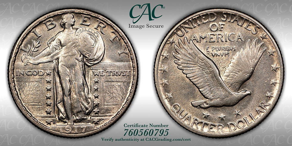 Thumbnail: 1917 D Standing Liberty Type 2 Silver Quarter CAC AU53