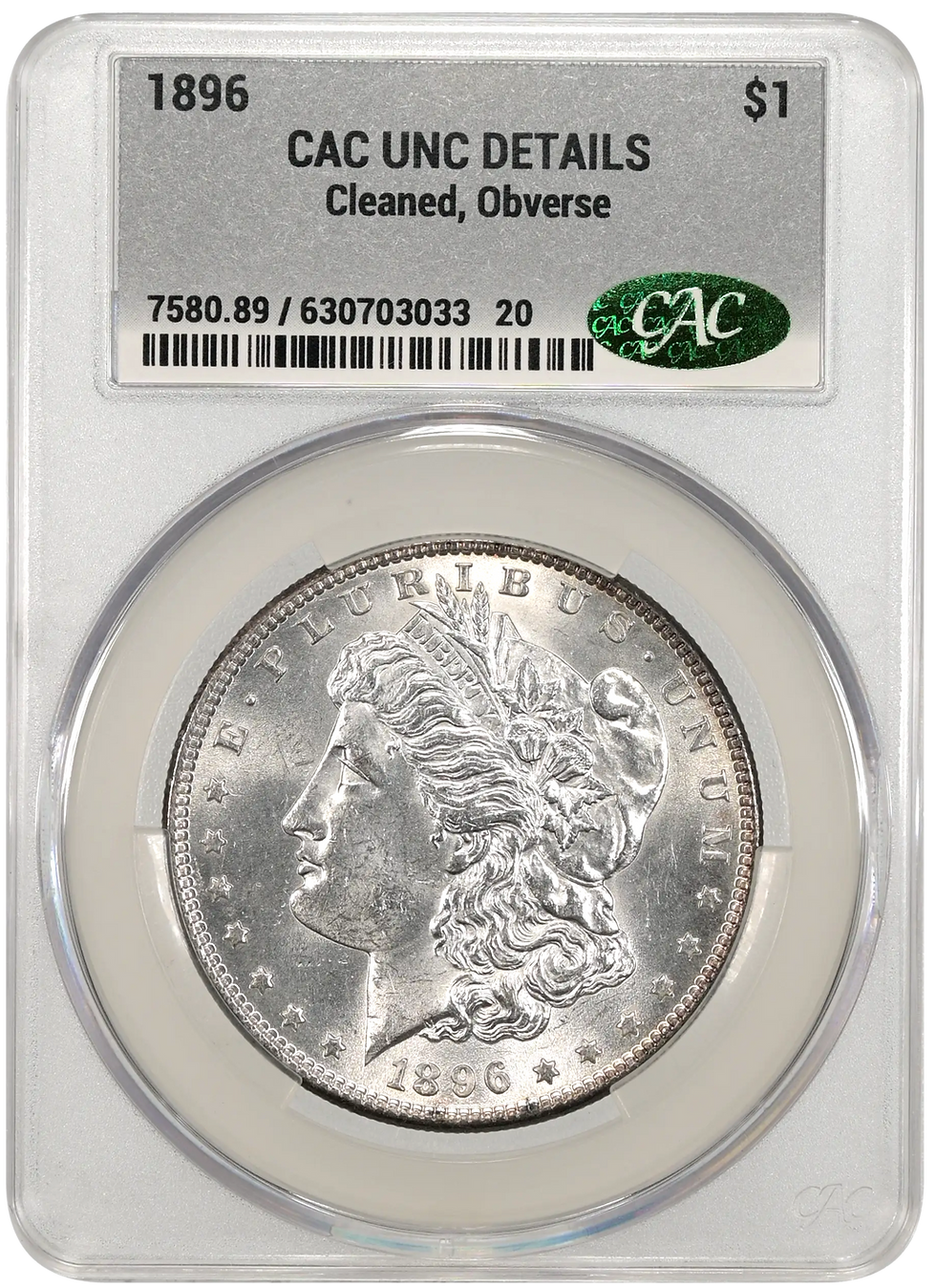 1896 Morgan Silver Dollar CAC Uncirculated Obverse