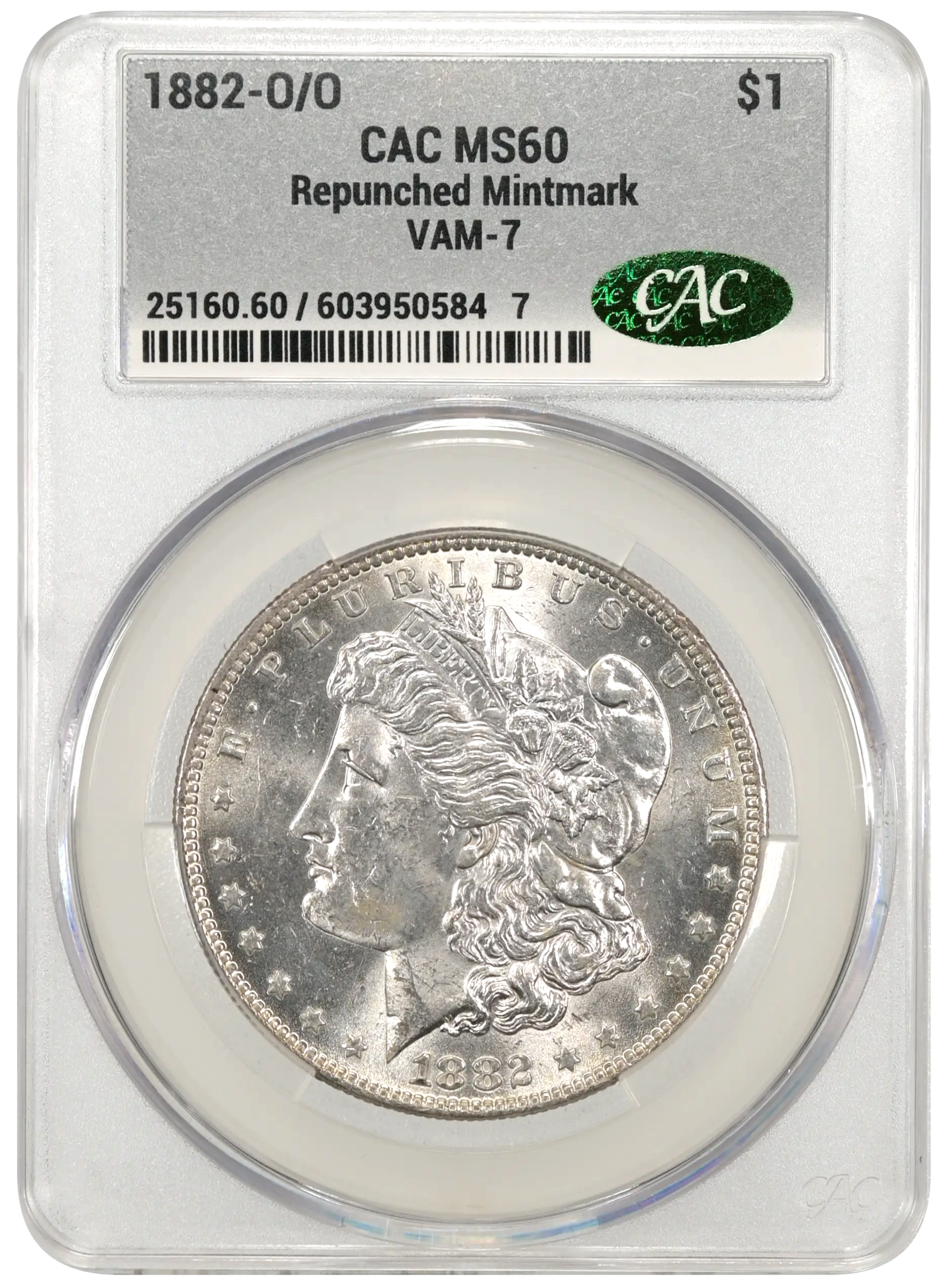 1882 O/O Top 100 VAM-7 Repunched Mintmark Morgan Silver Dollar CAC MS60