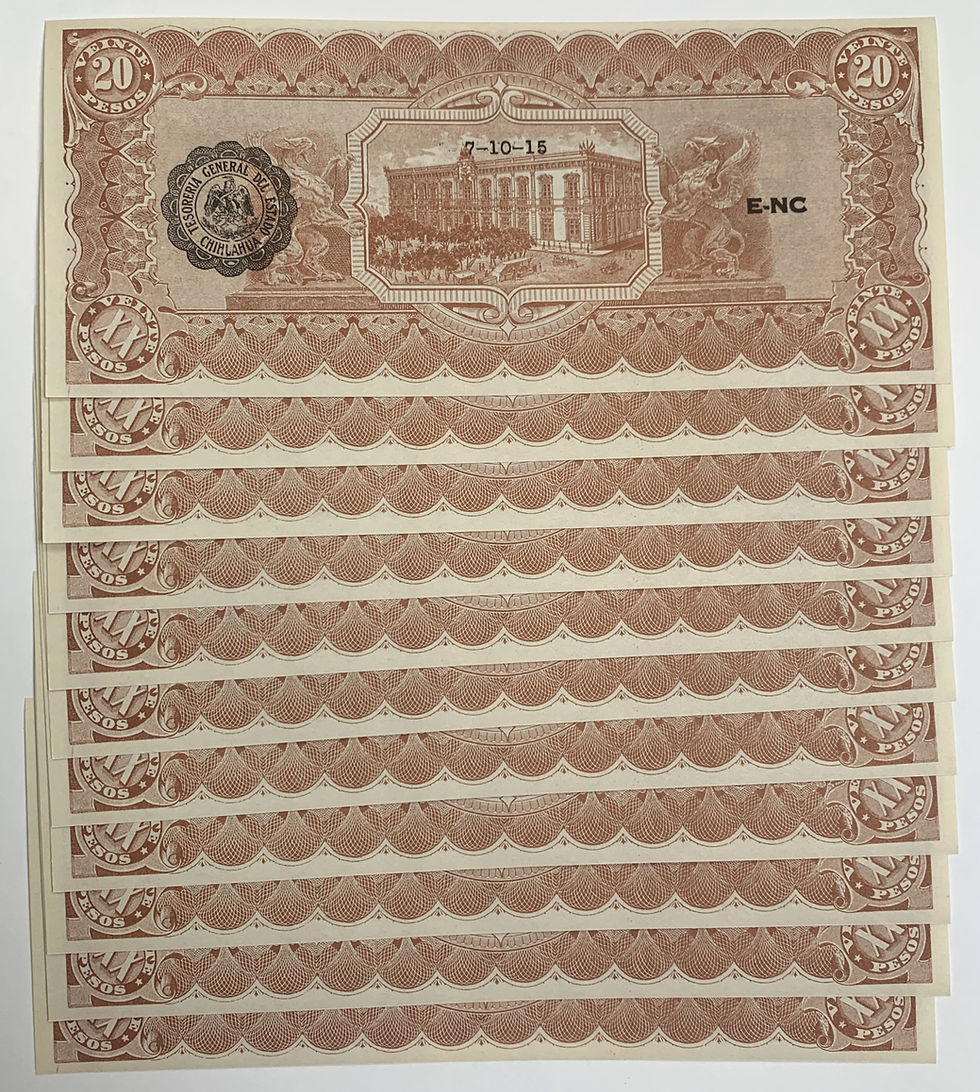Thumbnail: 70 Sequential Serial Numbered 1915 Mexico 20 Pesos Uncirculated Banknotes