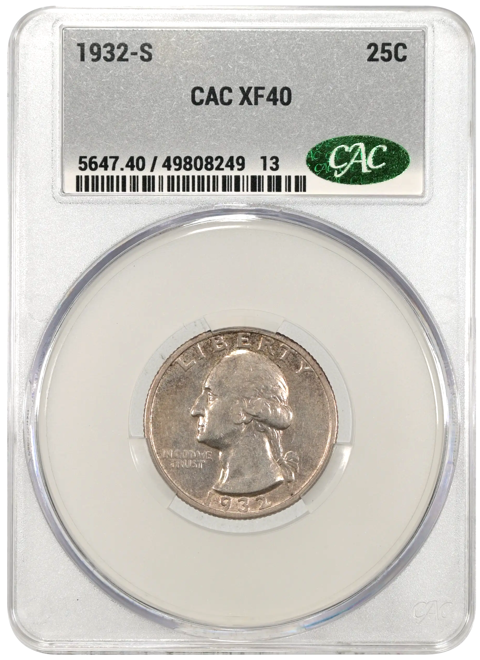 1932 S Washington Quarter CAC XF40