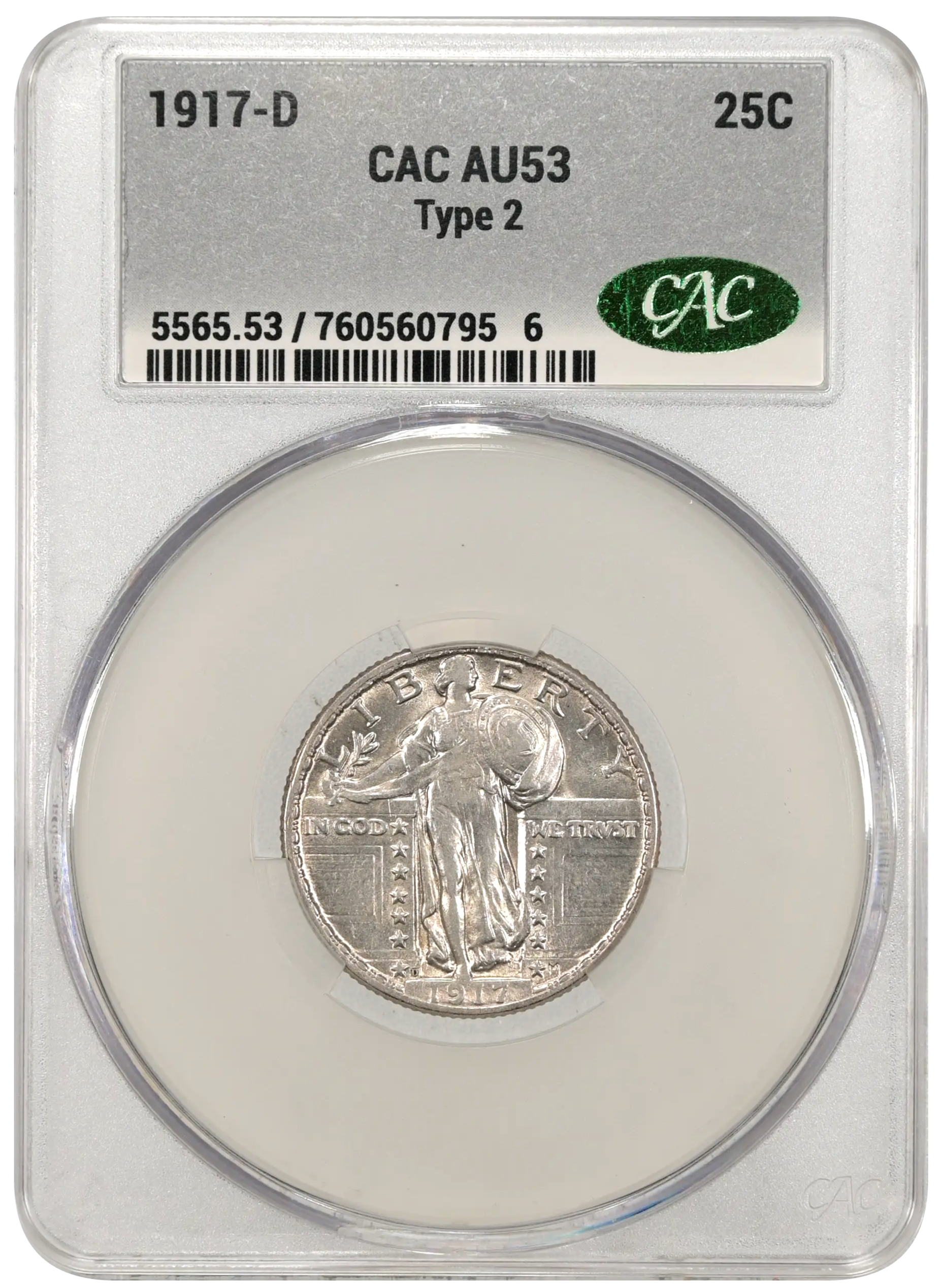 1917 D Standing Liberty Type 2 Silver Quarter CAC AU53