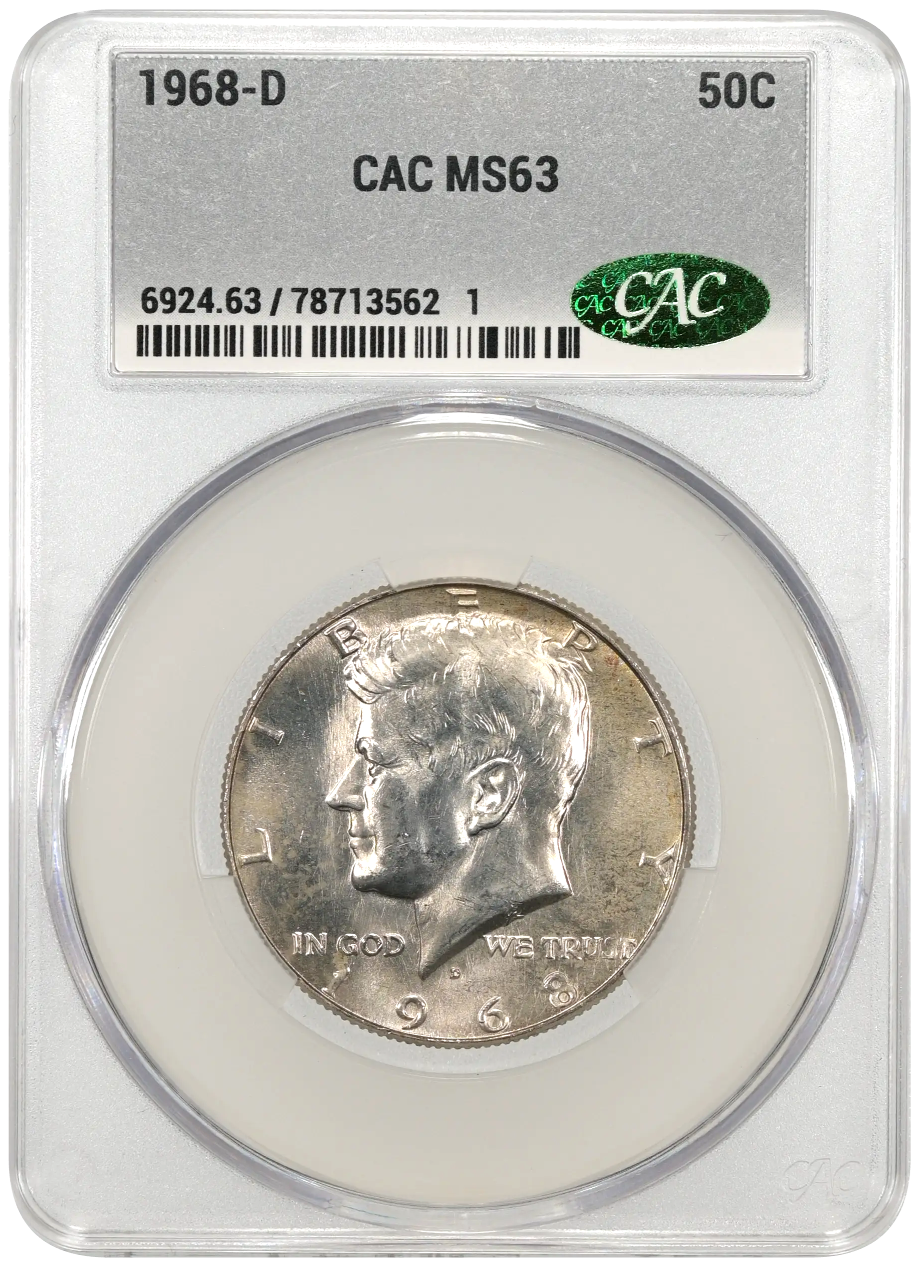 1968 D Kennedy Silver Half Dollar CAC MS63