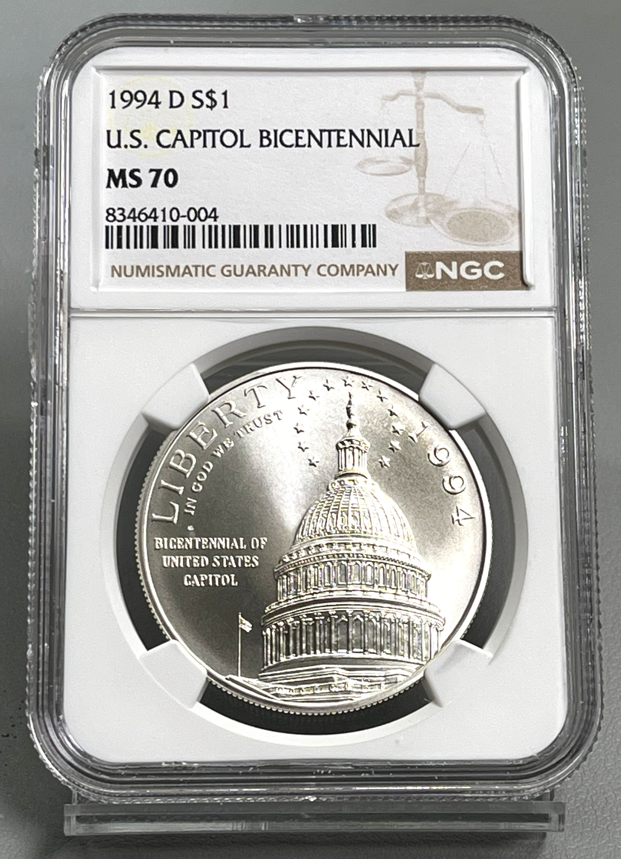 1994 D U.S. Capitol Bicentennial Silver Commemorative Dollar NGC MS70