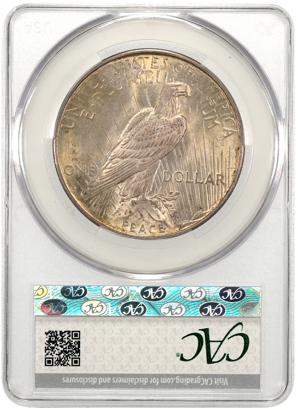 1934 D Peace Dollar CAC  Reverse Toned Golden