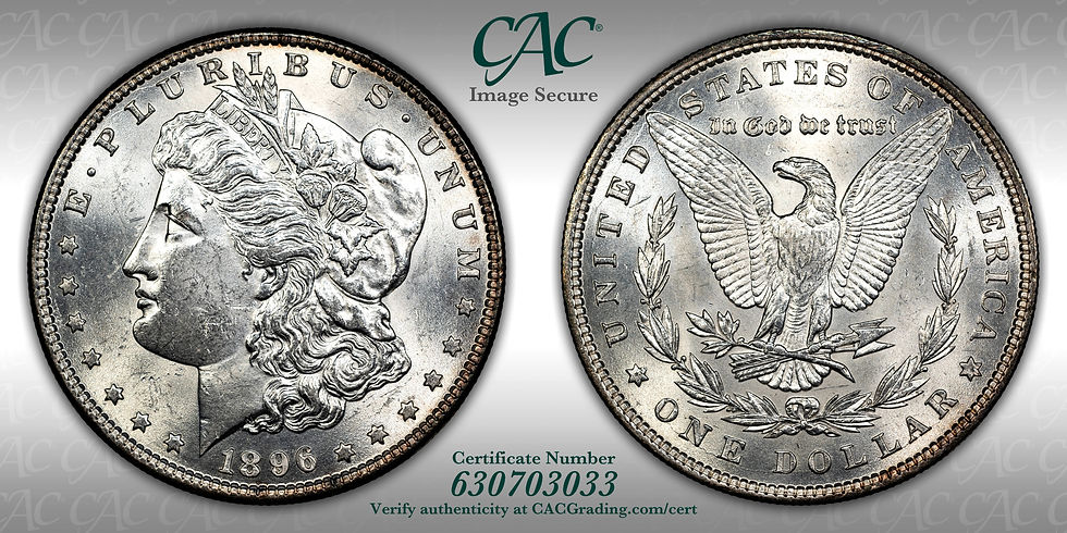 Thumbnail: 1896 Morgan Silver Dollar CAC Uncirculated Obverse and Reverse