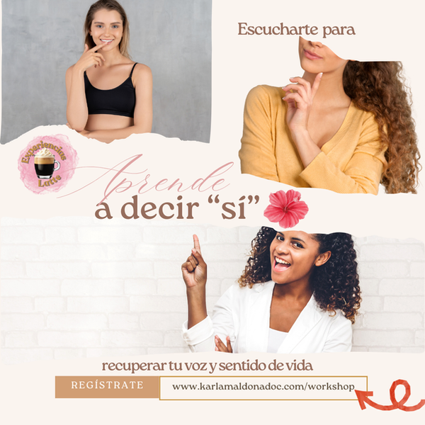 Angel statue with text: Aprender a decir Sí, background of light