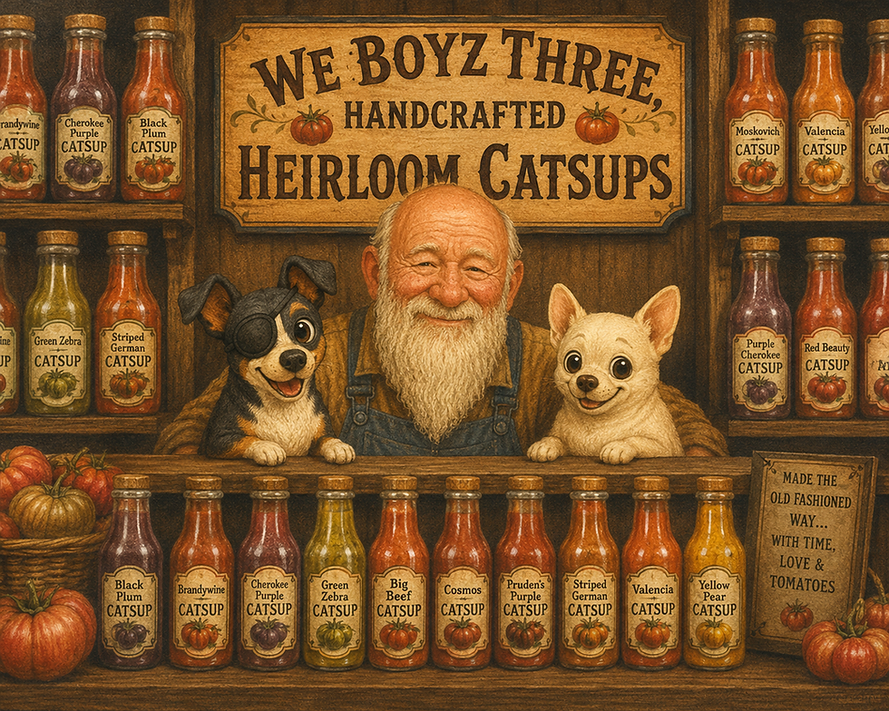 WE BOYZ THREE, HANDCRAFTED, LIMITED EDITION, ARTISAN, HEIRLOOM TOMATO CATSUPS
