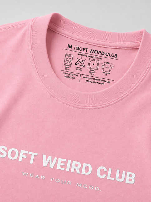 Pink Soft Weird Club t-shirt with 'Wear Your Mood'