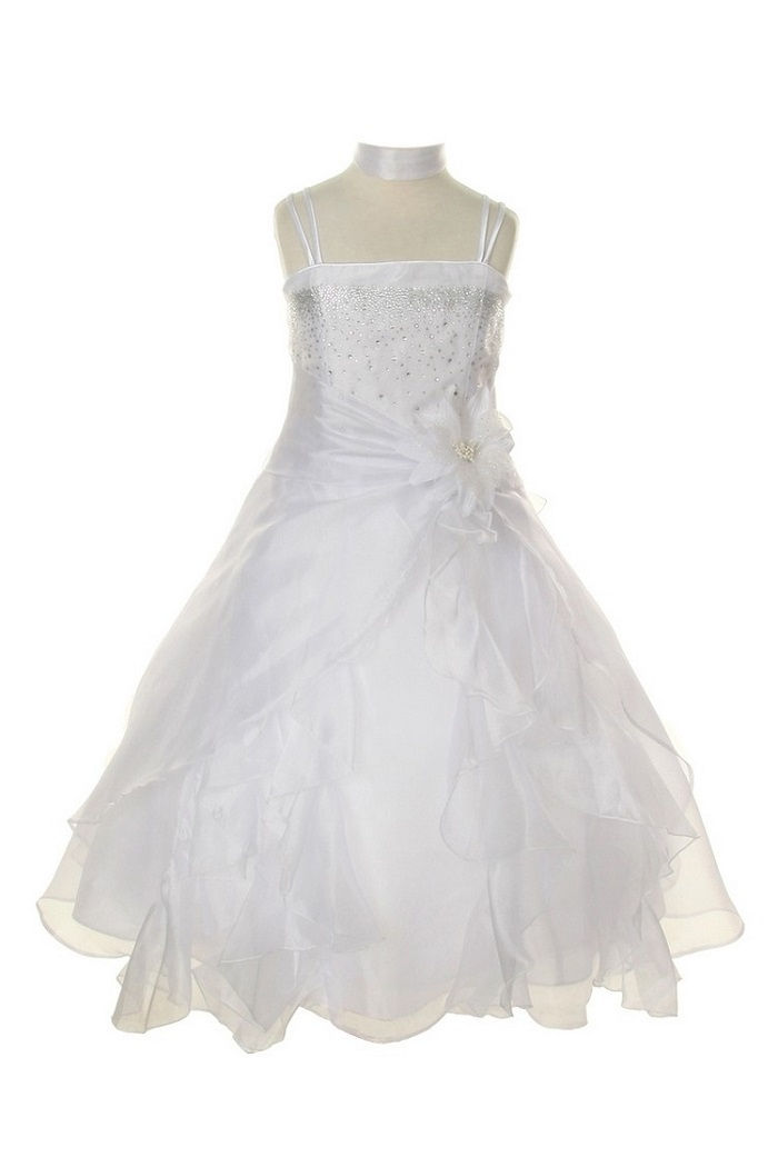 Girls Ivory Beaded Long Dress Size 12