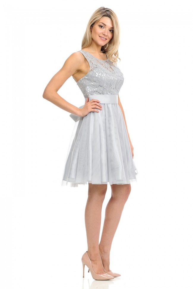 Thumbnail: Silver Lace & Tulle Short Dress Size 2XL