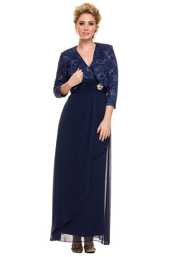 chinese dress ladies Dark Navy Chiffon Jacket Lace Mother Bride Dress
