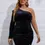 Thumbnail: Black Velvet One Shoulder Bodycon Dress