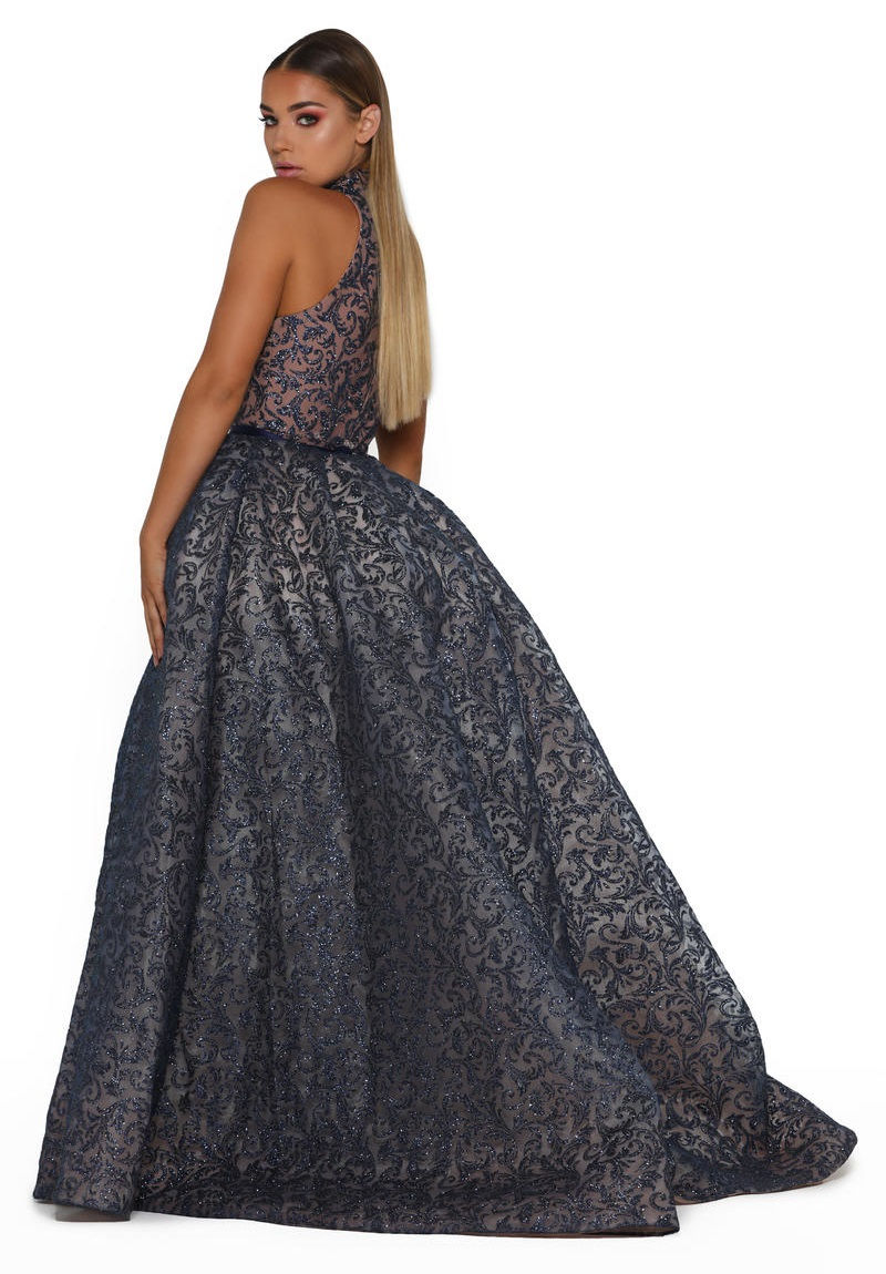Thumbnail: Navy Glitter Long Dress With Detachable Train