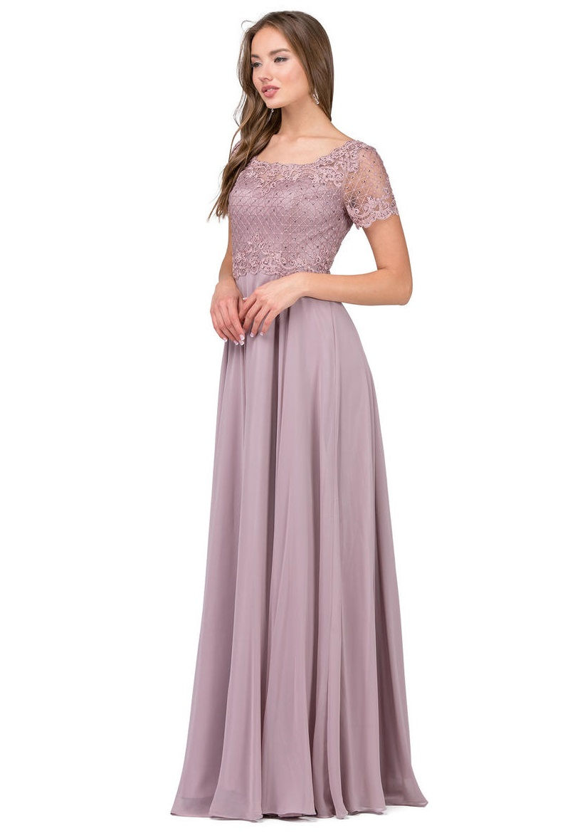 Mocha Short Sleeve Jeweled Dress Size L