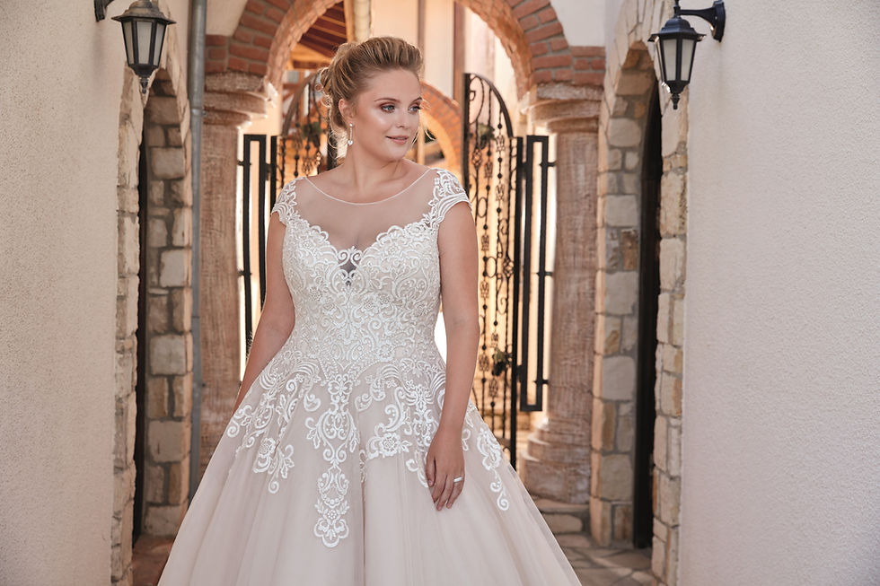 Thumbnail: Ivory Illusion Ball Gown With Cap Sleeve Size 16W