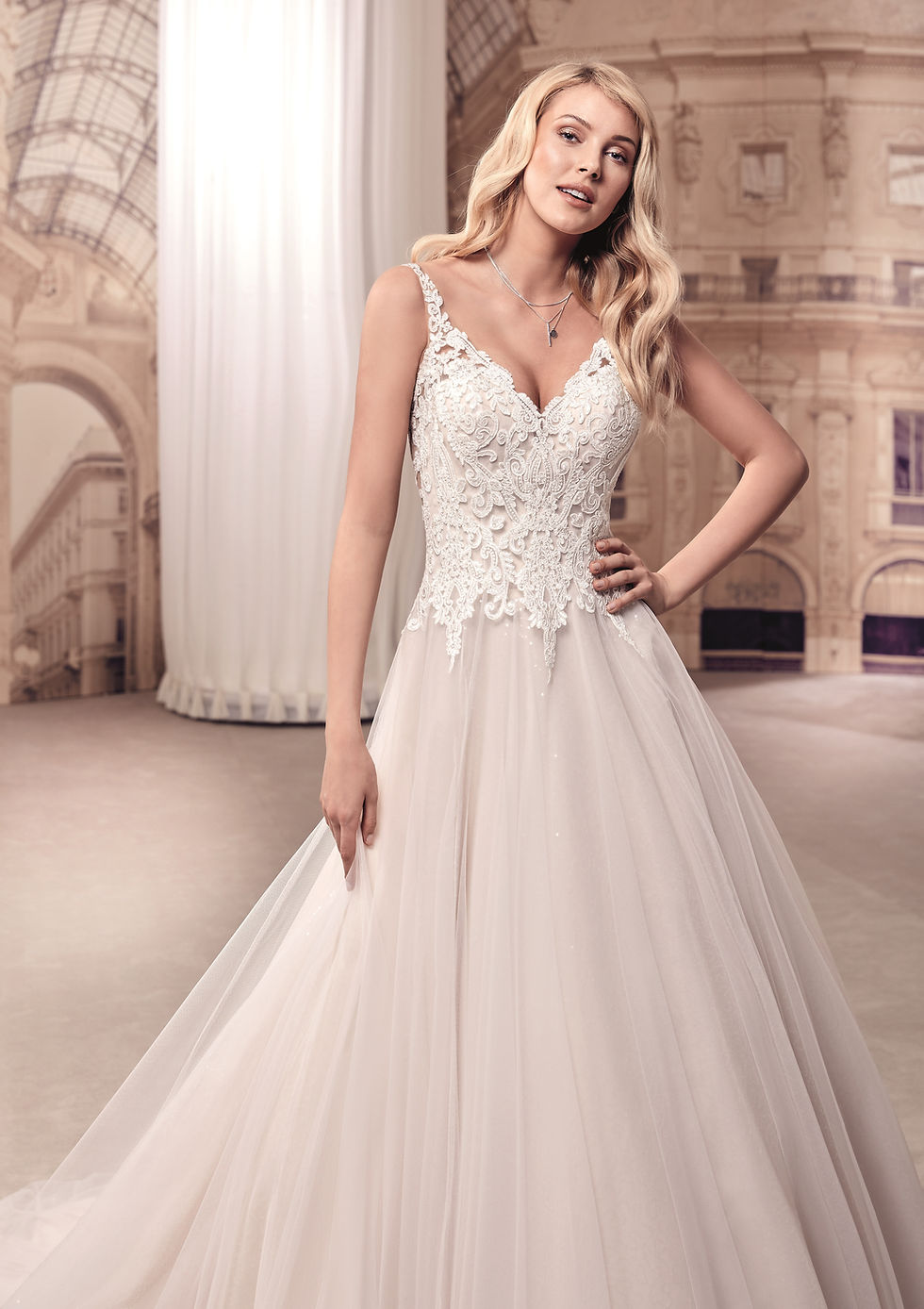 Thumbnail: Champagne V-Neck Ball Gown