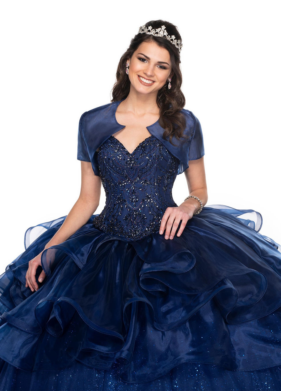 Thumbnail: Navy Organza Ball Gown Size 6