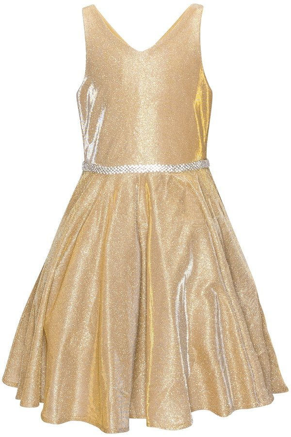 Girls Gold Metallic Short Dress