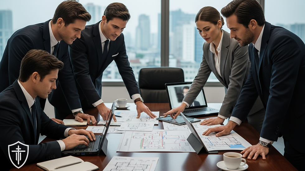 Close-up view of a security team planning an executive protection detail