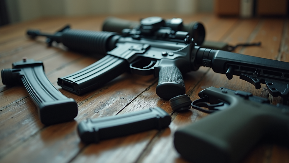 Close-up view of tactical gear laid out for training session