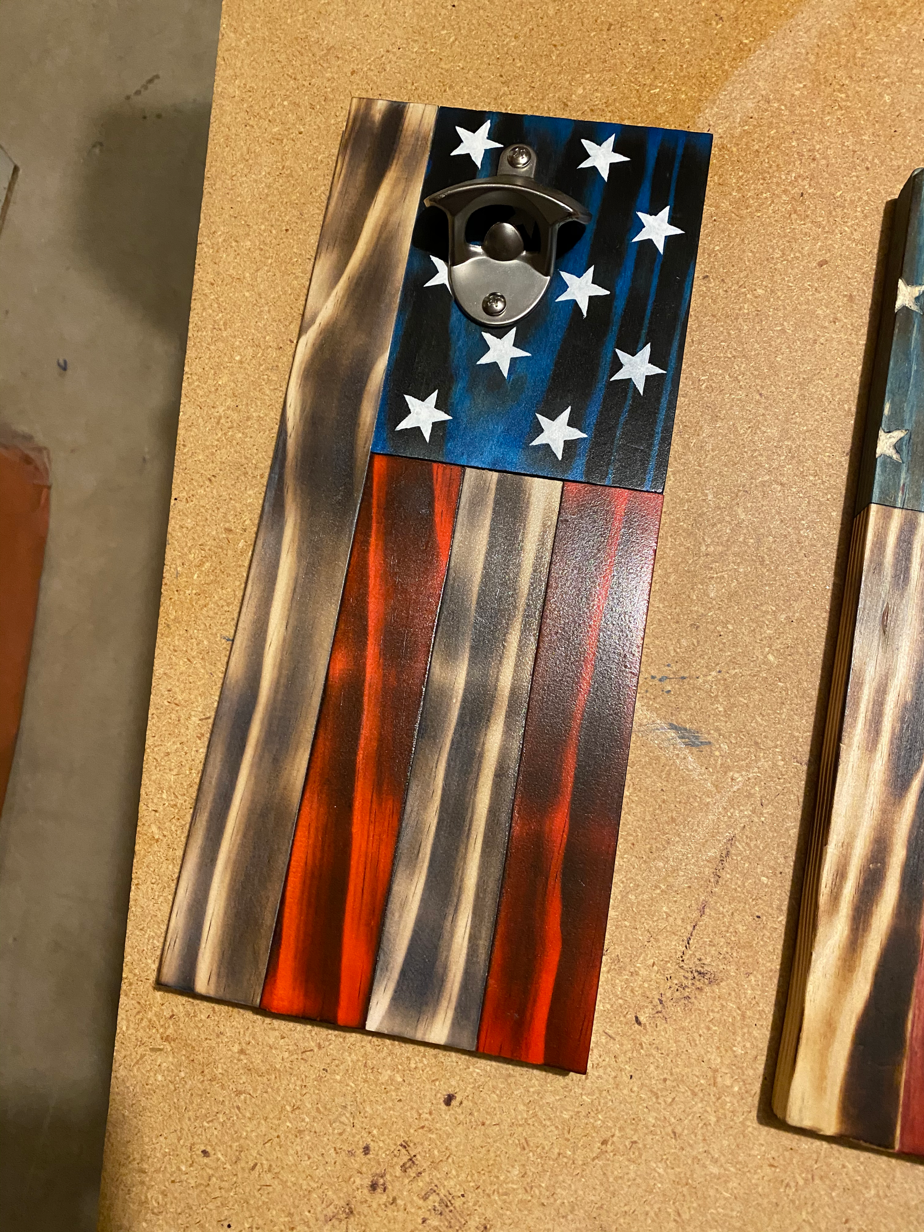 Patriotic Bottle Opener | American Flag Bottle Opener | Wall-Mounted Wood