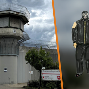 Fotomontage mit der JVA Celle und einer Polizeiskizze des "Maskenmanns"