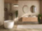 Luxury spa-inspired bathroom with freestanding tub and natural wood accents