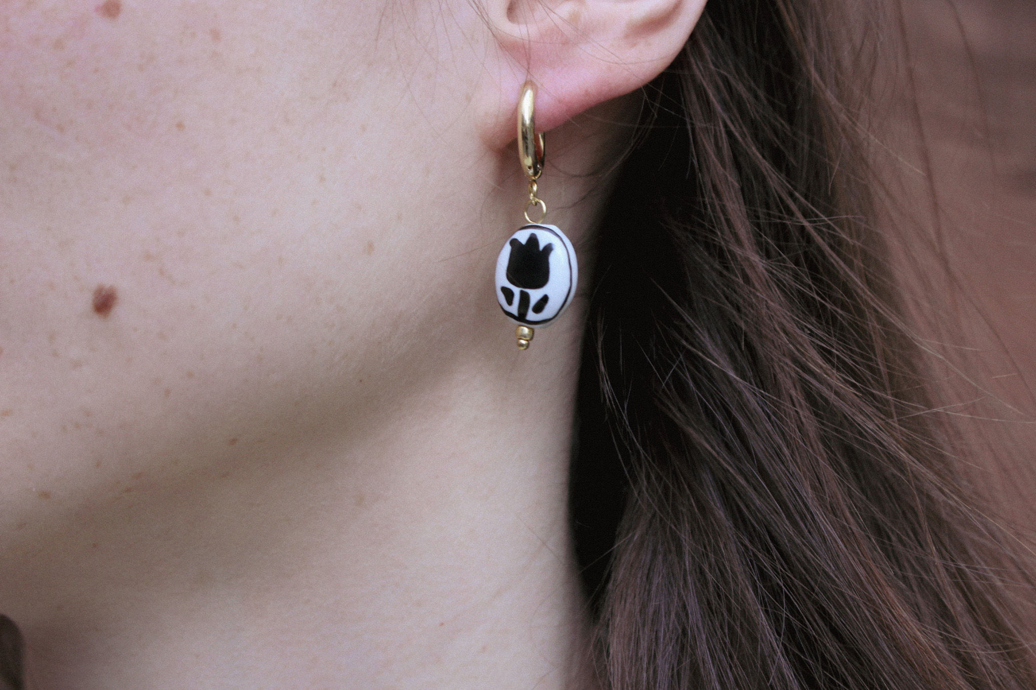 Ohrring Gold Black Tulip