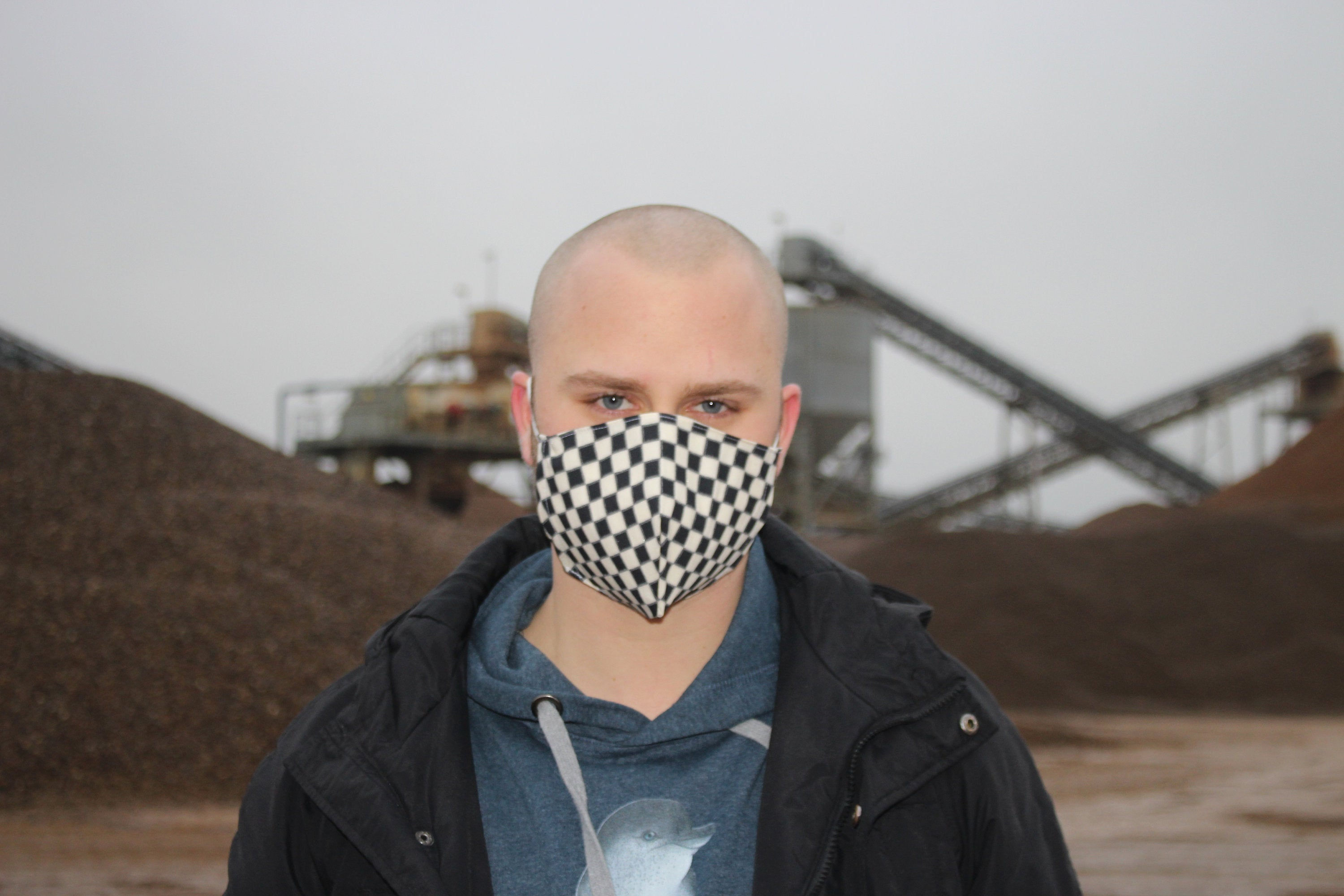 Check beige black cotton FFP2 & KN95 masks overcoat - hannisch