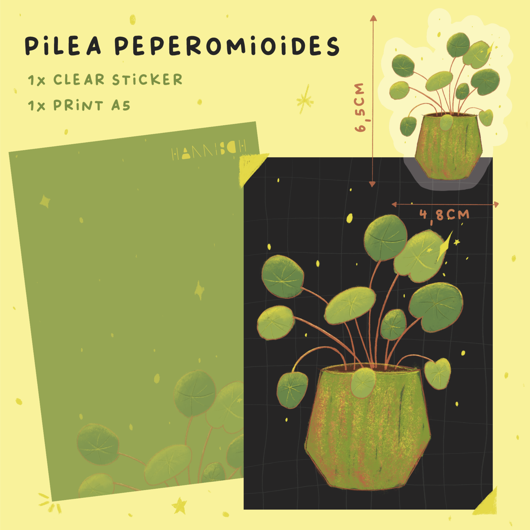 "Pilea peperomioides" Print & Sticker Set
