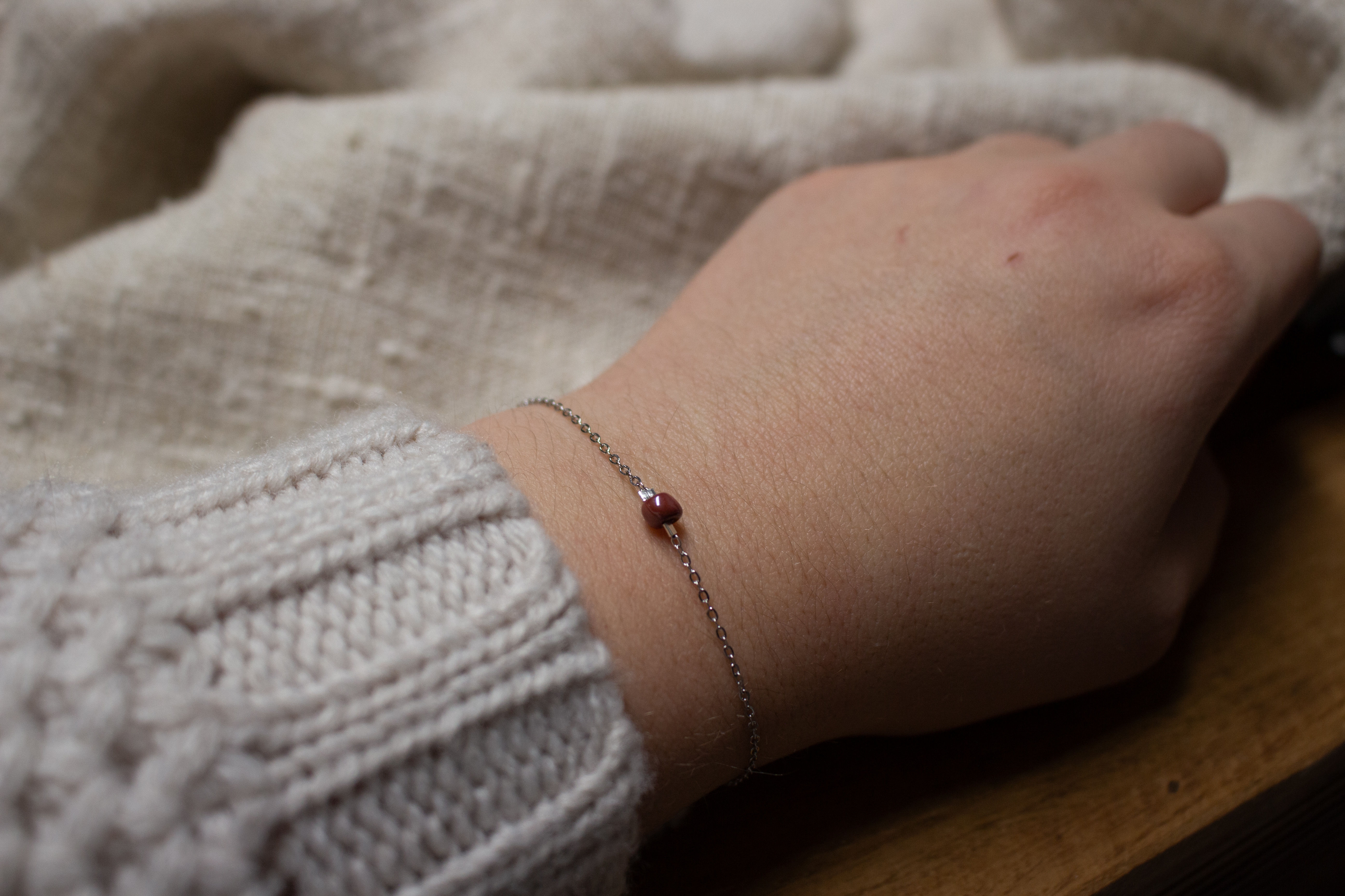 Mother of Pearl Reddish Brown Pearl on Platinum Plated Bracelet/ Platinum Plated Anklet