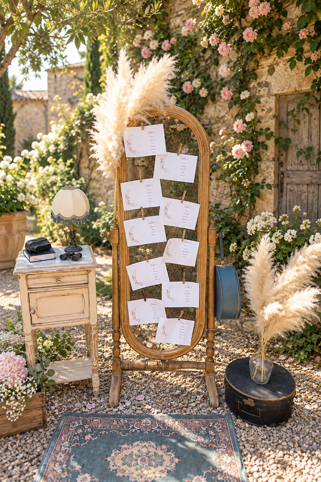 plan de table vintage champêtre bohème vintage pour mariage en location 77