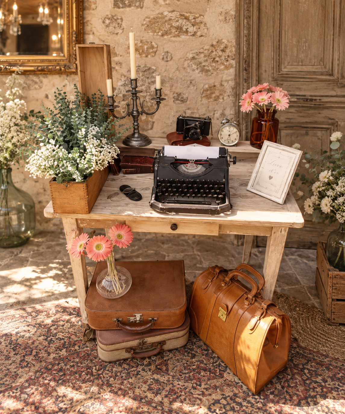Livre d'or vintage avec machine à écrire à louer pour mariage 77