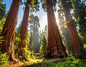 Majestic redwoods in sunlit forest isolated on  background.jpg