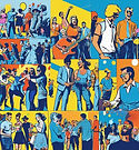 60s pop art style party scenes