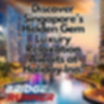 A couple relaxing by a rooftop pool at Holiday Inn Singapore during golden hour, with a view of the Singapore skyline in the background. The scene includes lush greenery, lounge chairs, and a warm, inviting atmosphere, capturing the luxury and comfort of a holiday stay.