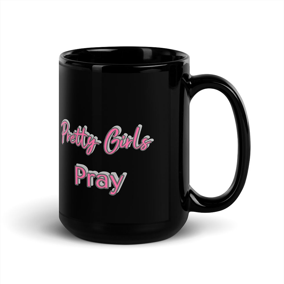 Thumbnail: Pretty Girls Pray (Pink) Black Glossy Mug