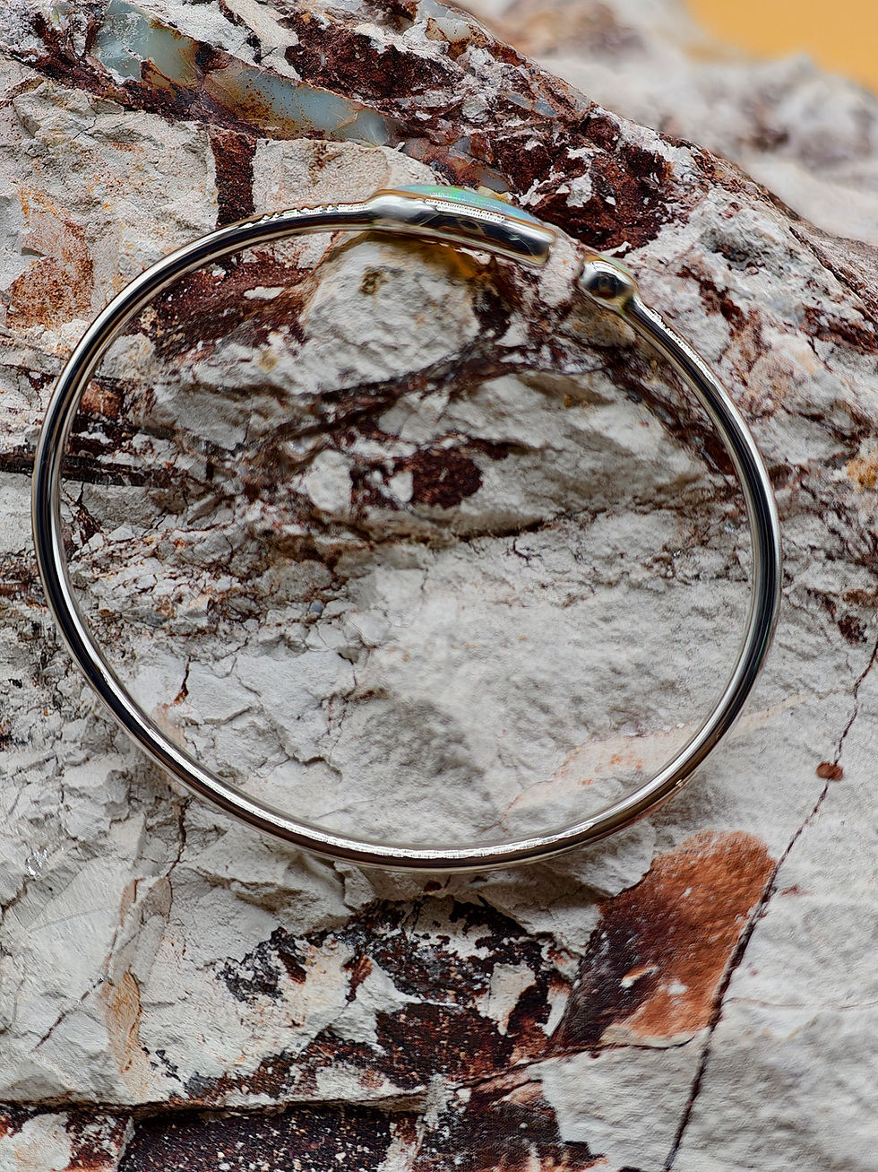 Thumbnail: solid opal bangle- 925 sterling silver 