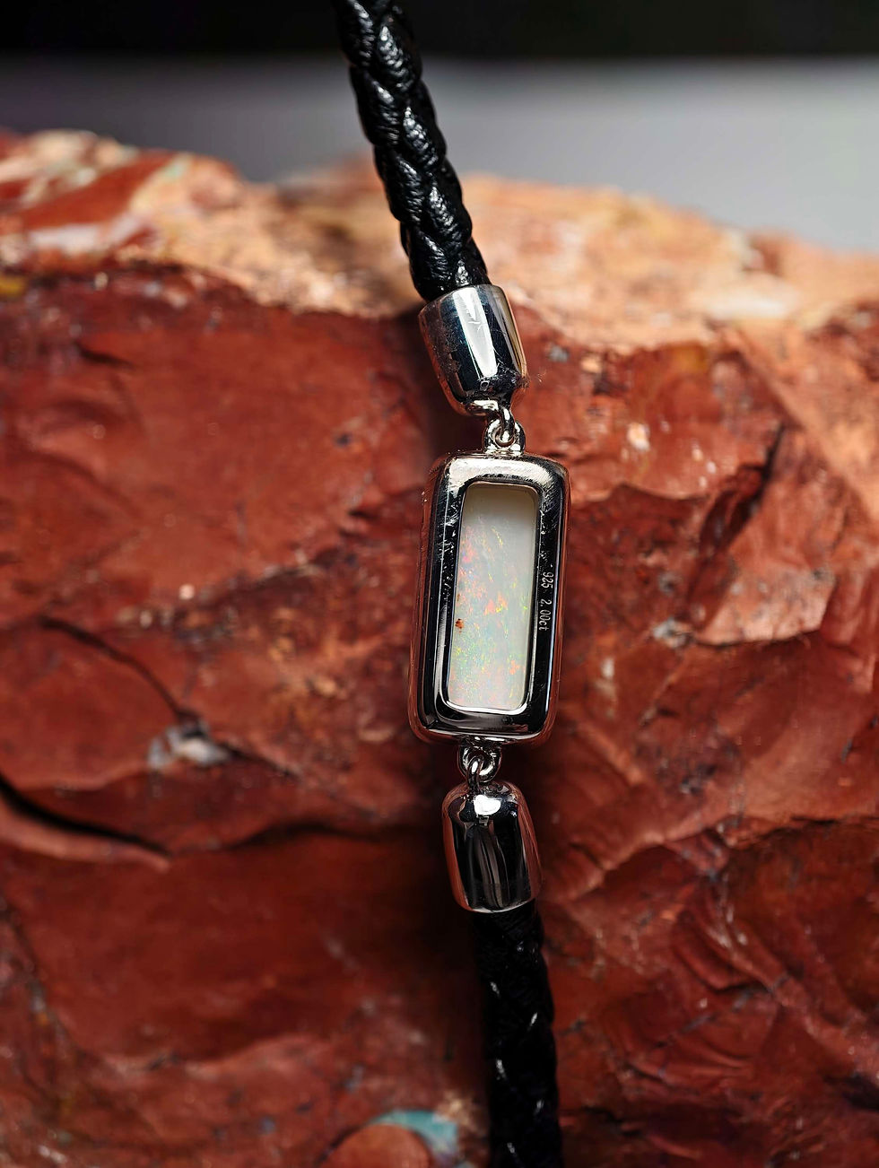 Thumbnail: solid opal MENS leather bracelet- size: roughly 190-200mm long