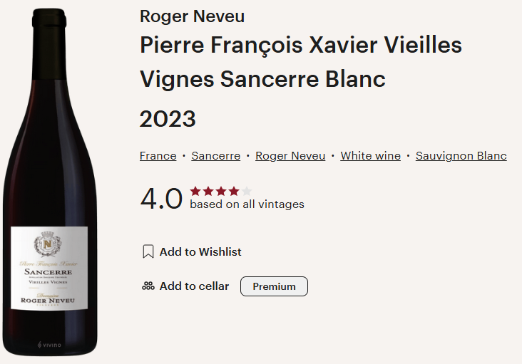 Roger Neveu & Fils 2023 Sancerre Cuvee Pierre Francois Xavier