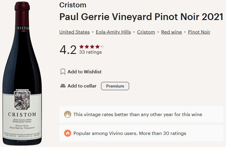 Cristom Vineyards 2021 Paul Gerrie Vineyard Pinot Noir