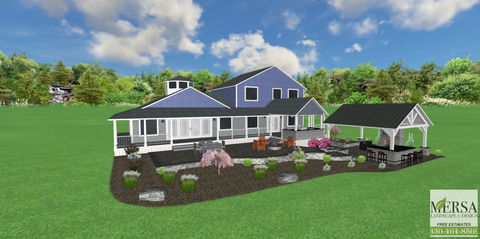 Mersa Landscape Design 3D Designs - See your outdoor vision before we break ground, residential landscape design, patios, walkways, natural stone hardscapes, retaining walls, ponds, waterfalls, new lawns, outdoor structures, outdoor kitchens, firepits