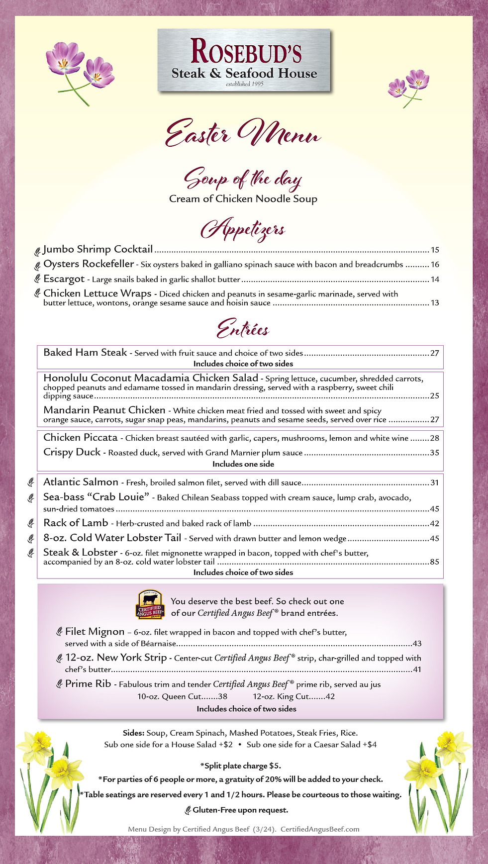 Easter Menu Rosebuds