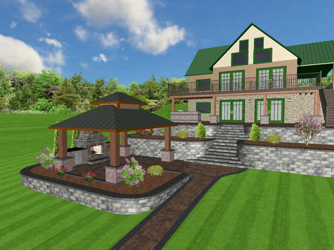 Mersa Landscape Design, 3D Designs, residential landscape design, patios, walkways, natural stone hardscapes, retaining walls, ponds, waterfalls, new lawns, outdoor structures, outdoor kitchens, fireplaces & fire pits