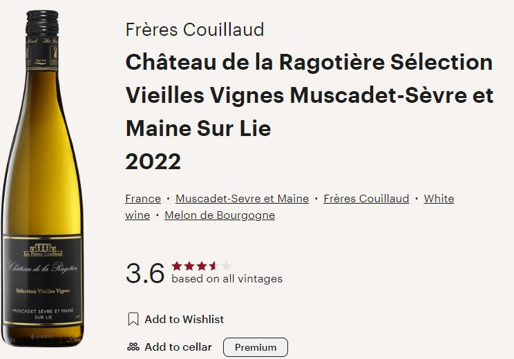 Chateau de la Ragotiere 2022 Muscadet Sur Lie Black Label