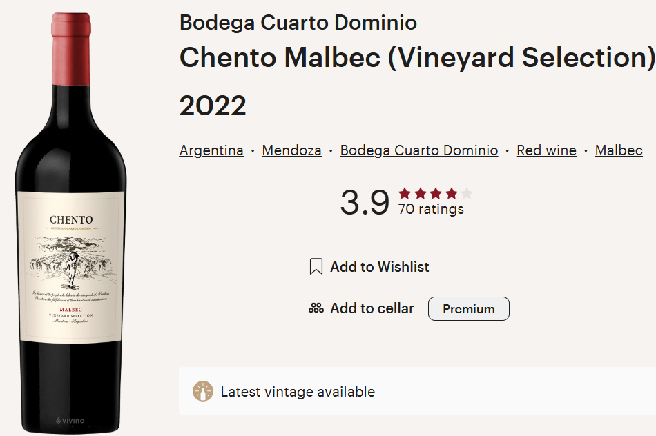 Cuarto Dominio 2023 Chento Single Vineyard Malbec