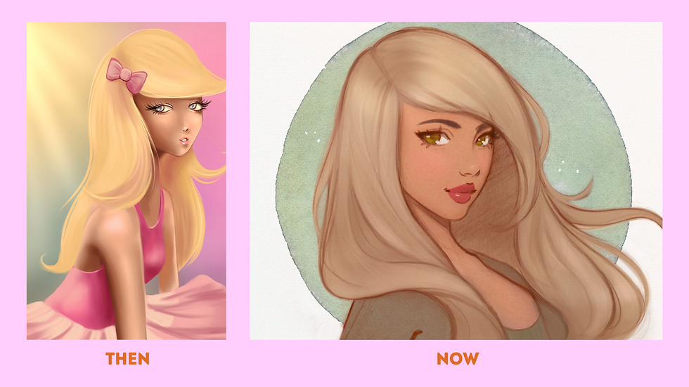 Side-by-side comparison of character drawings showing progress—'Before Learning' with rough, unpolished lines and 'After Practice' with refined, confident strokes and improved proportions.